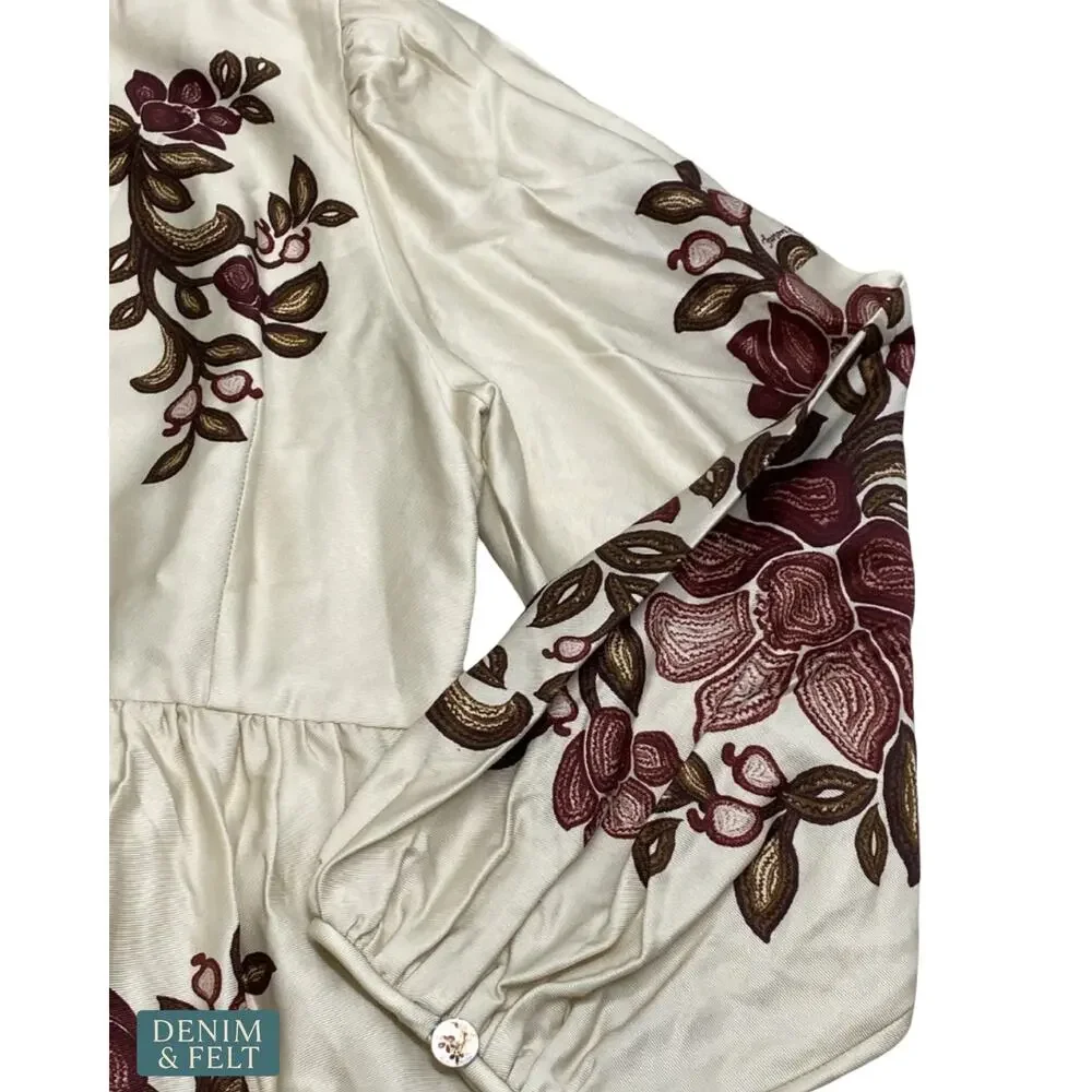 NEW Farm Rio Renata Floral Sand Midi Dress Lyocell Button Front Embroidered MED - Picture 11 of 16